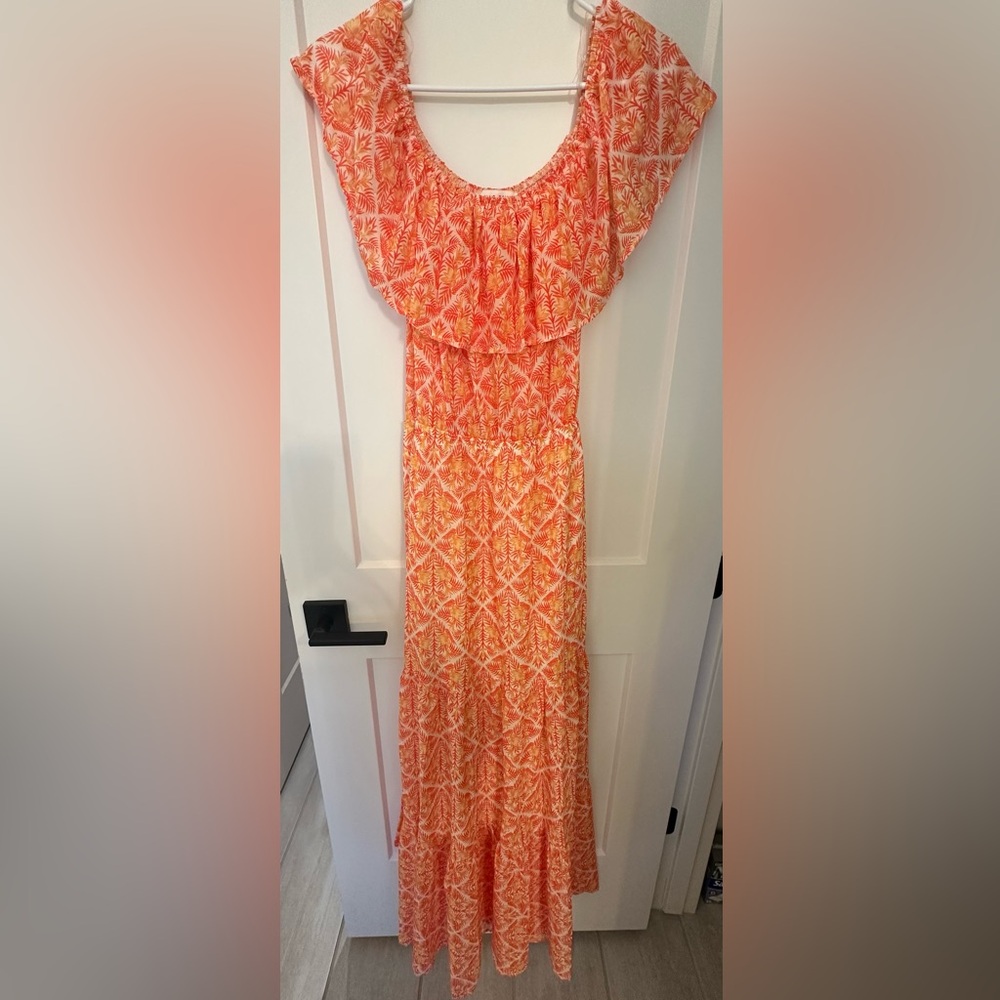 NanaMacs Vibrant Orange and Cream Maxi Dress